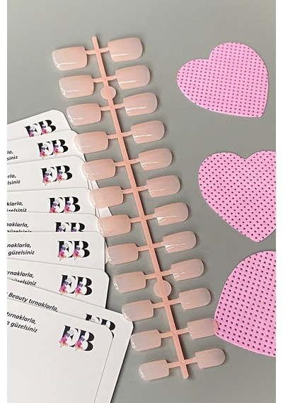 24 Adet Renkli Kısa Takma Tırnak Kare 1133 Açık Pembe