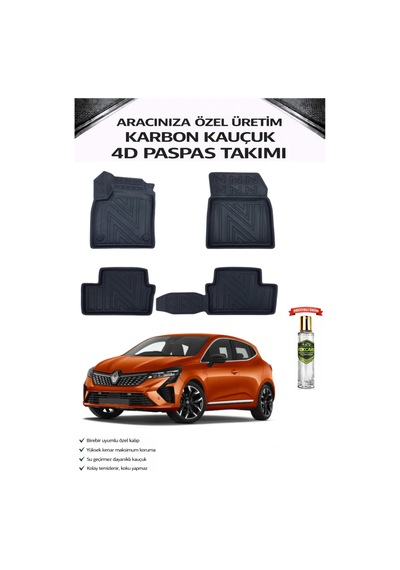 Renault Clio 5 2021 Model Aracınıza Özel Karbon Kauçuk Paspas Takımı