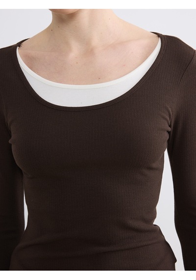 Lcwaıkıkı Classic Kahverengi U Yaka Fitilli Kadın Body