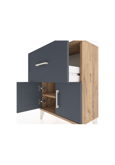 Arges Komodin 3 Raflı Tek Çekmeceli 2 Kapaklı 60x30x80 Çam-an... Çam