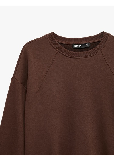 Koton Regular Fit Üç İplik Şardonlu Uzun Kollu Bisiklet Yaka Basic Sweatshirt Kahverengi 7wak10043ek Kahve