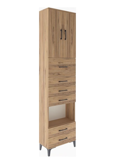 Arges Dolap 3 Raflı 6 Çekmeceli 2 Kapaklı 60x30x243 Çam-çam Çam