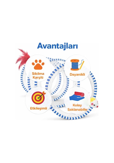 Madpet Kedi Tüneli Oyuncak Spiral İnteraktif Kedi Oyuncağı Fareli Ve Tüylü Tasarım Katlanabilir Kedi