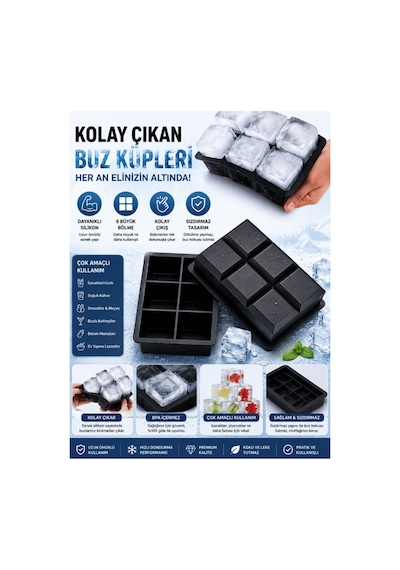 3 Adet 6 Lı 15 Li Ve 160 Lı Kare Silikon Buz Kalıbı Mıt1344 Gri - Siyah
