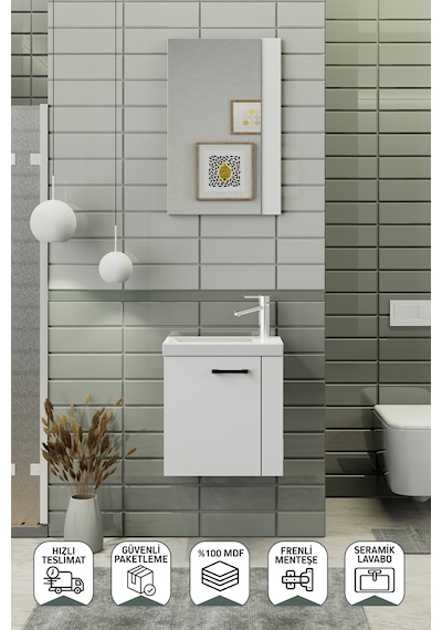 Biani Minila 45 cm Banyo Dolabı,Seramik Lavabolu, Aynalı,Lavabo Dahil,Mdf,Mat Beyaz Biani Minila 45 cm Banyo Dolabı,Seramik Lavabolu, Aynalı,Lavabo Dahil,Mdf,Mat Beyaz