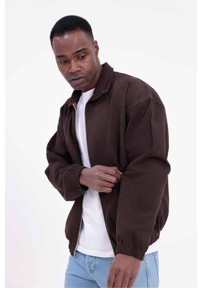 Freemen Erkek Basic Gabardin Kumaş Fermuarlı Oversize Mevsimlik Polo Yaka Ceket Kiremit