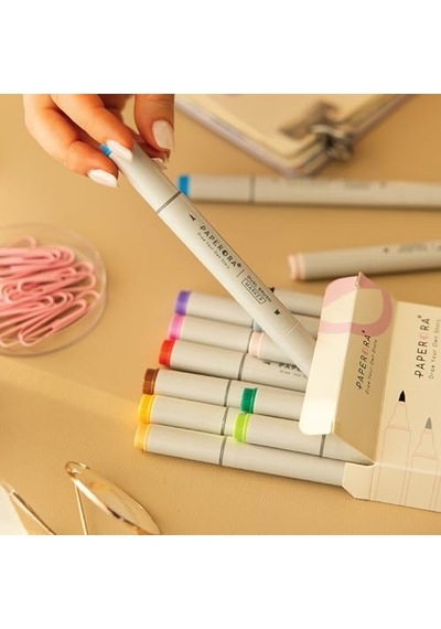 12 Li Çift Uçlu Alkol Bazlı Marker Kalem Seti Brush + Chisel Diğer