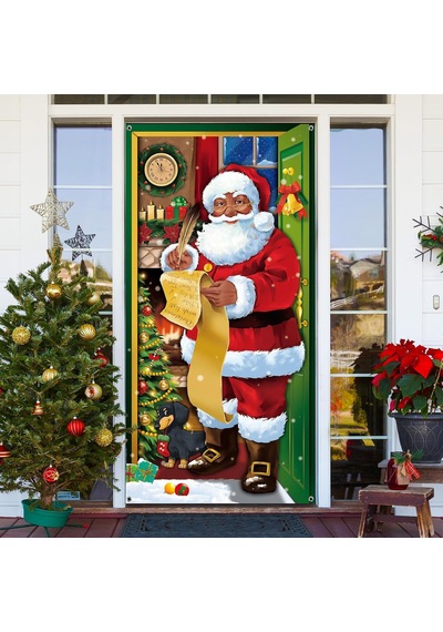 Noel Kapı Kapak Dekorasyon Siyah Noel Baba Ön Kapı Kapağı Noel Santa Arka Plan Asılı Afiş Noel Dekorasyon Ev İçin