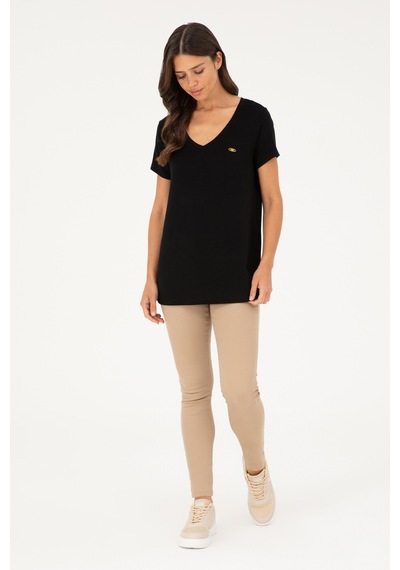 U.S. Polo Assn. Kadın Siyah V Yaka Basic Tişört 50280019-VR046 U.S. Polo Assn. Kadın Siyah V Yaka Basic Tişört 50280019-VR046