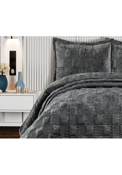 Goldroom Home Ranya Kadife Nakışlı Tek Kişilik Yatak Örtüsü Antrasit