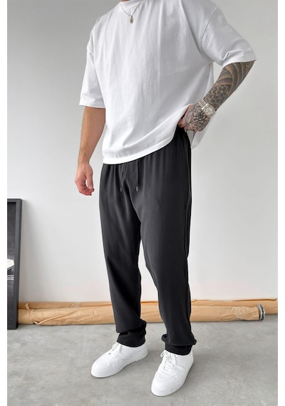 Siyah Modal Kumaş Baggy Pantolon