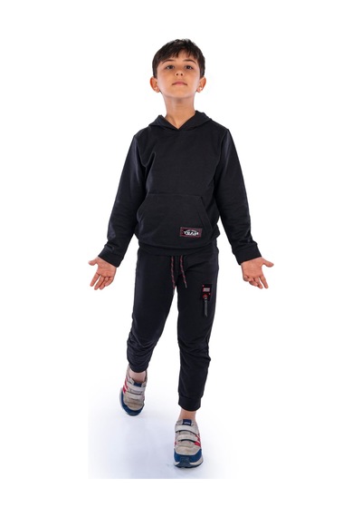 Mnk Baby & Kids Team Kanguru Cepli Kapüşonlu Çocuk Eşofman Mnk10074 siyah