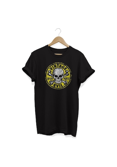 Vintage Baskılı Siyah T-shirt Siyah