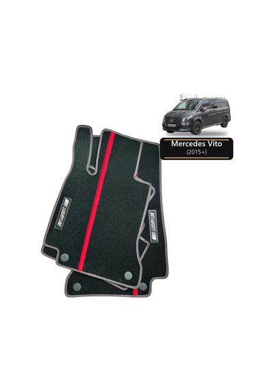 Oto Halı Paspas Seti Mercedes Vito 2015+ Uyumlu - Siyah Kırmızı Şeritli Kaymaz & Şık Tasarım