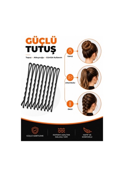 Elit Aksesuar 10'lu Siyah Tel Toka Güçlü Tutuşlu Saç Tokası Topuz, Atkuyruğu Ve Günlük Kullanım