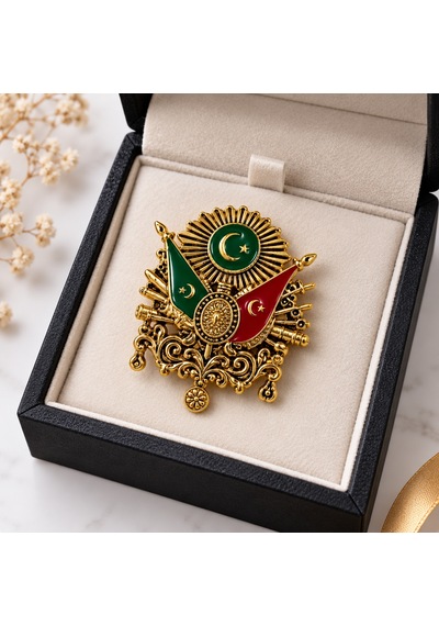 Osmanlı Arması Temalı 4 Cm Metal Broş Tarihi Motifli Şık Yaka Aksesuarı Açık Gri