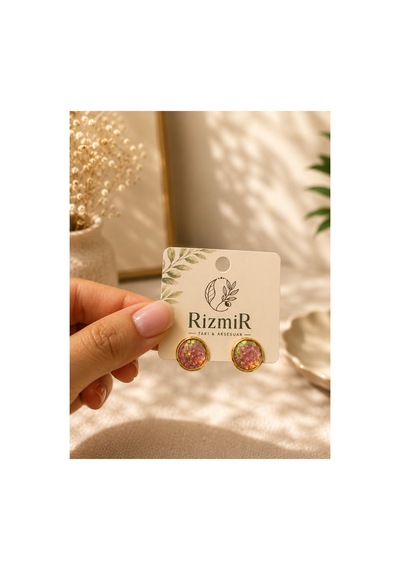 Gold Renk Renkli Balık Pulu Desenli Yuvarlak Kadın Küpe Çok Renkli