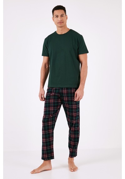 Buratti Ekoseli Pamuklu Regular Fit Kısa Kollu Erkek Pijama Takımı 6572006 Yeşil