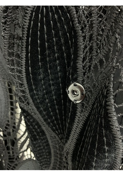 Darkwin Büyük Beden Kadın Siyah 52-54 Beden Kadife Detaylı Dantel İşlemeli Viskon Uzun Özel Gün Ceketi