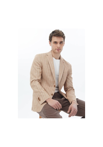 Kip Kiremit Çizgili Modern Fit Pamuk Karışımlı Ceket 001