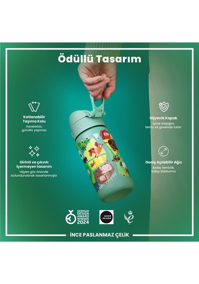 Ion8 - Paslanmaz Çelik Çocuk Suluk - Çiftlik Hayvanları - 400 Ml - Sızdırmaz Çok Renkli