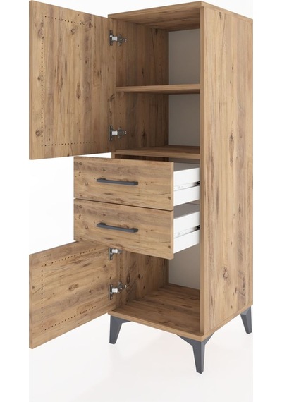Hyperion Dolap 2 Raflı 2 Çekmeceli 2 Kapaklı 44x44x134 Çam-çam Çam