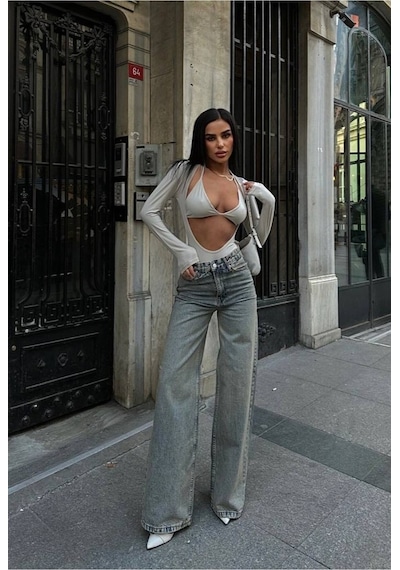 Meecy Tint Yeşili Kadın Wide Leg Jean Yüksek Bel Palazzo Likralı Esnek Kot Pantolon Tintyeşil Tintyeşil Meecy Tint Yeşili Kadın Wide Leg Jean Yüksek Bel Palazzo Likralı Esnek Kot Pantolon Tintyeşil Tintyeşil
