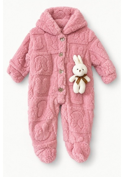 Kız Erkek Bebek Tavşan Ve Ayı Oyuncaklı Peluş Tulum Tlm0301 Pembe