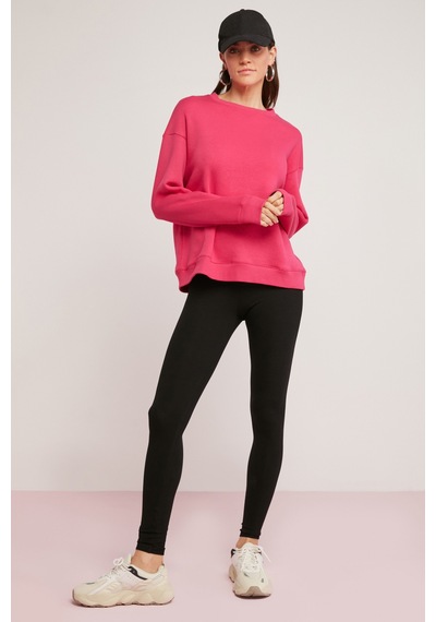 ETHIQUET A FREDA Kadın Pamuklu Içi Polarlı Yumuşacık Yuvarlak Yaka Comfort Fit Basıc Pembe Sweatshirt