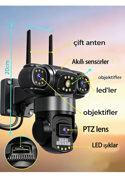 24 Saat Kablosuz 4g Sım + 9mp Kamera İki Yönlü Sesli Alarm Ip66 Su/toz Korumalı Güvenlik Sistemi