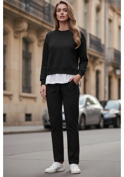 The Kadın Basic Bisiklet Yaka Etek Ucu Detaylı Sweatshirt Ve Pantolon Eşofman Takımı- Siyah/melanj/gri Siyah The Kadın Basic Bisiklet Yaka Etek Ucu Detaylı Sweatshirt Ve Pantolon Eşofman Takımı- Siyah/melanj/gri Siyah