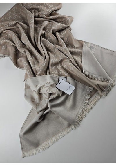 Miorel Scarfs İnce Kumaş G Desen Pamuklu Şal Yün İpek Şal 4 Mevsim Çift Taraflı Bej