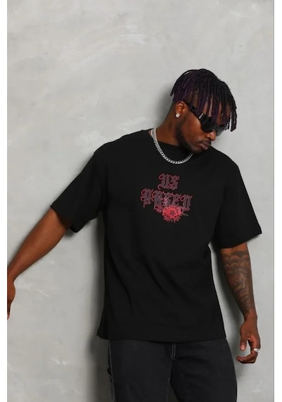 Modi Erkek Baskılı T-shirt Kısa Kol Bisiklet Yaka Regular Fit Rahat Kalıp Günlük Tişört - Siyah - Mymg185490