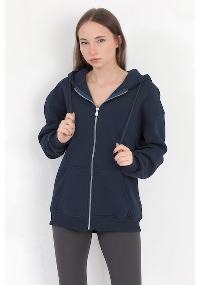 Giysa Kadın Indigo Fermuarlı Şardonlu Kapüşonlu Oversize Sweatshirt - 9015 - 264401 Indigo Giysa Kadın Indigo Fermuarlı Şardonlu Kapüşonlu Oversize Sweatshirt - 9015 - 264401 Indigo