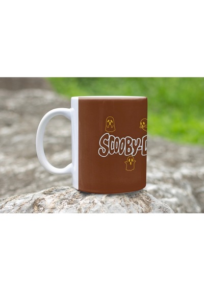 Scooby Doo Kahverengi Tasarımlı Kupa Bardak - Karikatür Köpek Sevenlere Hediye Beyaz