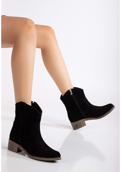 Analin Shoes Kadın Hakiki Deri Kovboy Bot Siyah Süet