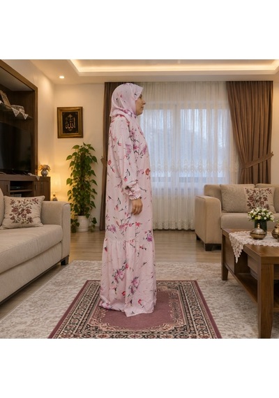 Maysam Hac Umre Hediyelik Pembe Çiçek Desenli Fermuarlı Tek Parça Pratik Namaz Elbisesi %100 Pamuk Viskon Kumaş Maysam Hac Umre Hediyelik Pembe Çiçek Desenli Fermuarlı Tek Parça Pratik Namaz Elbisesi %100 Pamuk Viskon Kumaş