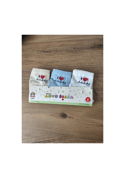 Bambık Yetiş %80 Pamuklu 3'lü Erkek Bebek Çorap Seti - I Love Daddy Baskılı Mavi Beyaz Krem Bebek Çorabı Çok Renkli Çok Renkli Bambık Yetiş %80 Pamuklu 3'lü Erkek Bebek Çorap Seti - I Love Daddy Baskılı Mavi Beyaz Krem Bebek Çorabı Çok Renkli Çok Renkli