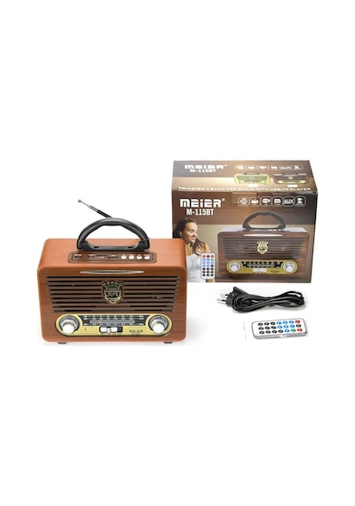 Şarjlı Nostaljik Retro Radyo Sd Kart Usb Bluetooth Fm Radyolu Taşınabilir Kablosuz Hoparlör M-115bt