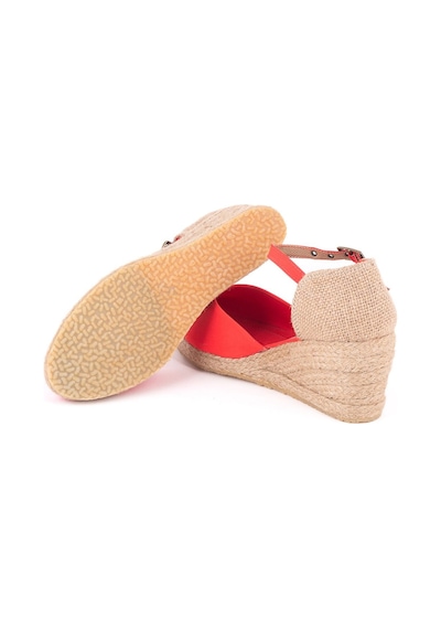 Star Tombis Gerçek Elişi Hasır Dolgu Topuk Keten Hasır Kadın Espadril Handmade Kırmızı