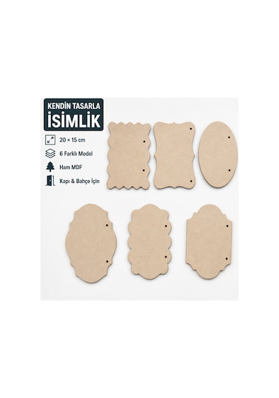 Arliadesign Çukurova Ahşap Lazer Kendin Tasarla 6 Lı Kapı Ve Bahçe İsimliği Seti 20x15 Cm Ham Mdf
