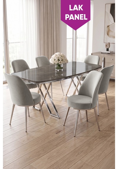 Peras Serisi 90x160 Lak Panel Antrasit İroni Krom Ayaklı Masa Takımı 6 Sandalye Antrasit İroni Masa Gri Sandalye Peras Serisi 90x160 Lak Panel Antrasit İroni Krom Ayaklı Masa Takımı 6 Sandalye Antrasit İroni Masa Gri Sandalye