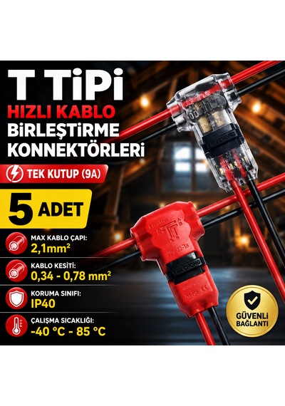 5 Adet Tek Kutup 9a T Tipi Hızlı Kablo Birleştirme Konnektörleri