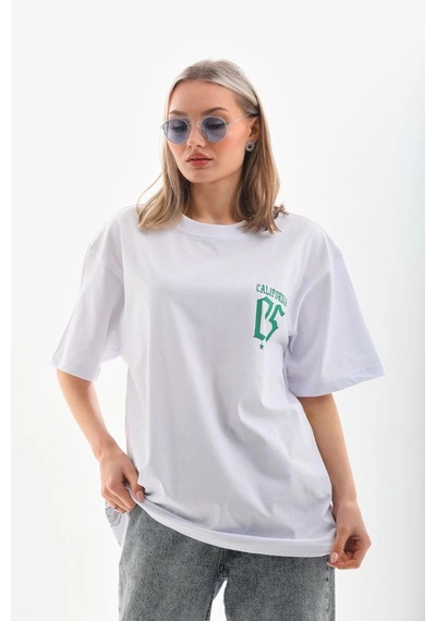 Novalisse Kadın Kısa Kol Oversize Baskılı T-shirt - Beyaz Çoklu Renk