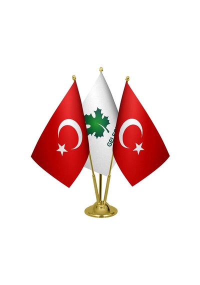 Masa Üstü Gelecek Partisi Bayrağı Türk Bayrağı Üçlü Pirinç Direk