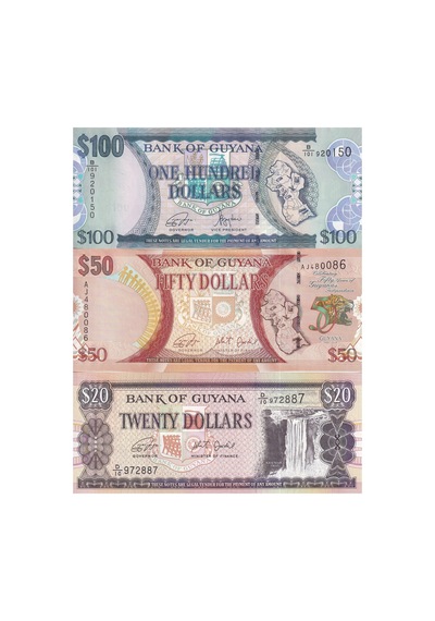 Guyana 20 - 50 - 100 Dolar Yabancı Kağıt Para Seti 3'lü Çil Unc Koleksiyon Para