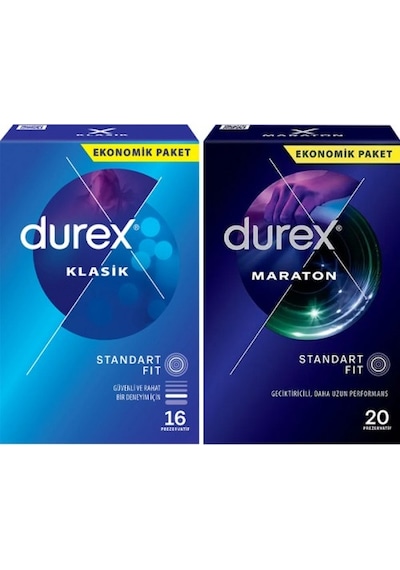 Durex Klasik Prezervatif 16'lı + Maraton Prezervatif 20'li