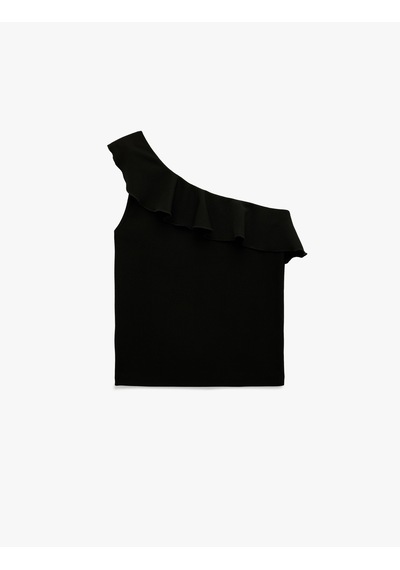 Koton Slim Fit Fırfırlı Kolsuz Fitilli Tek Omuz Bluz Siyah 6sak70011ek Siyah