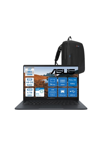 Asus ExpertBook B1 B1403CVA-I516G512B1DF20 i5-1334U 48 GB 4 TB SSD 14" Free Dos Dizüstü Bilgisayar + Zetta Çanta