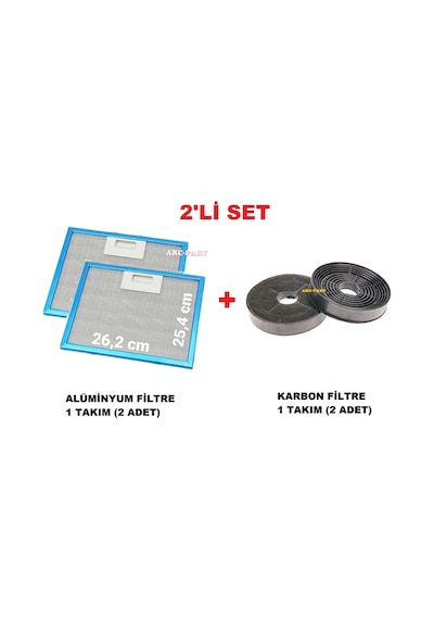 Silverline 2241 X6 Davlumbaz Alüminyum Filtre 26,2x25,3 Cm - 2 Adet / Karbon Filtre - 2'li Set